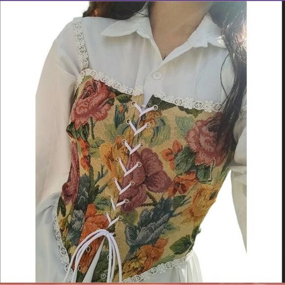 NWT Floral Jacquard Bustier Corset Lace Crop Top Western Retro Camisole - Picture 6 of 15